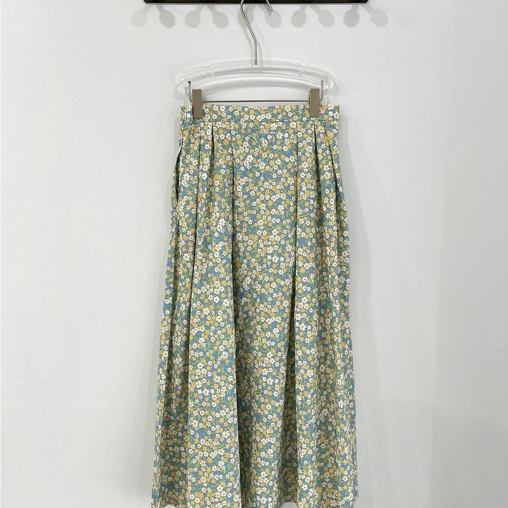 Prada Blue Floral Maxi Skirt with Yellow and White Blossoms